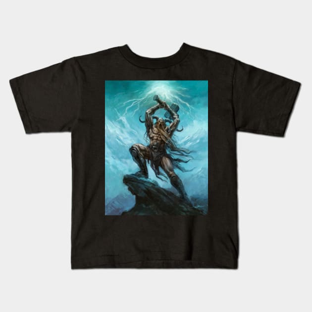 Norse God Thor Kids T-Shirt by AlanLathwell